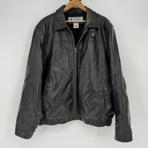Columbia Faux Leather Full Zip Heavy Bomber Jacket Men's‎ XL Black Fleece Lined